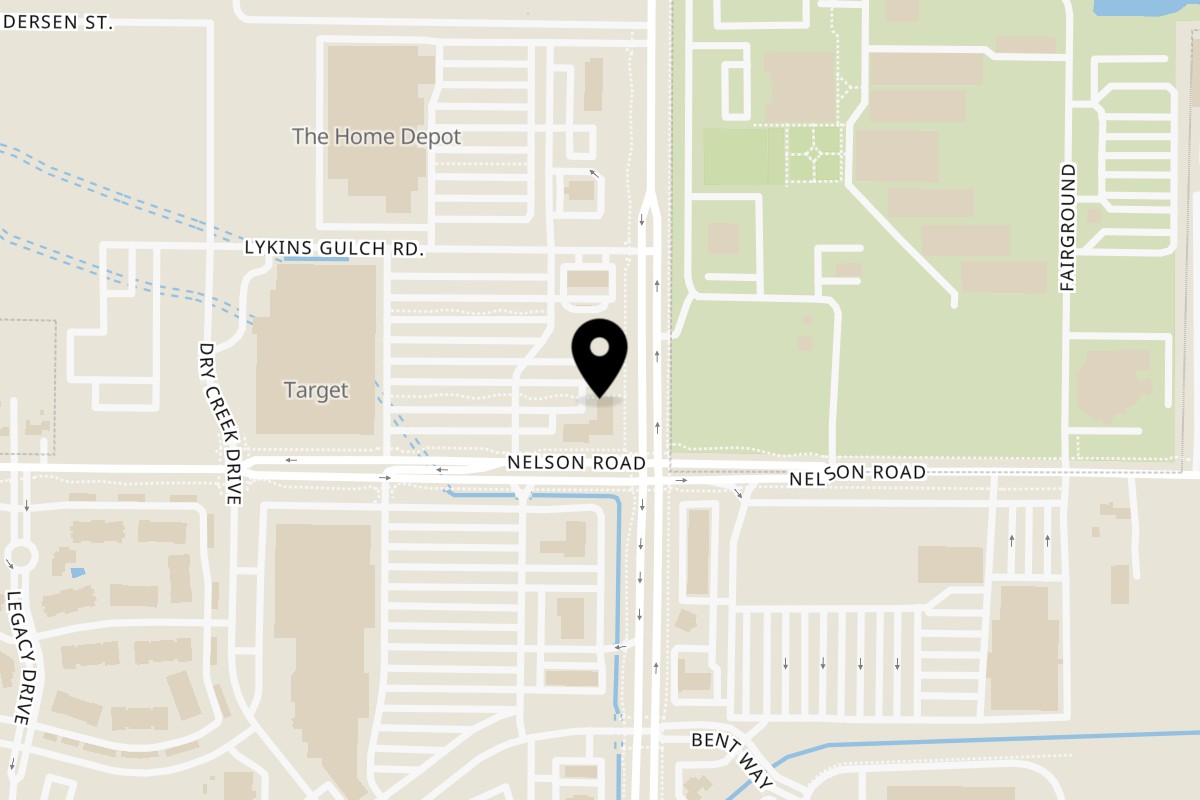Map showing the location of Krave It Pizza & Sandwich Joint Longmont on 589 South Hover Street in Longmont