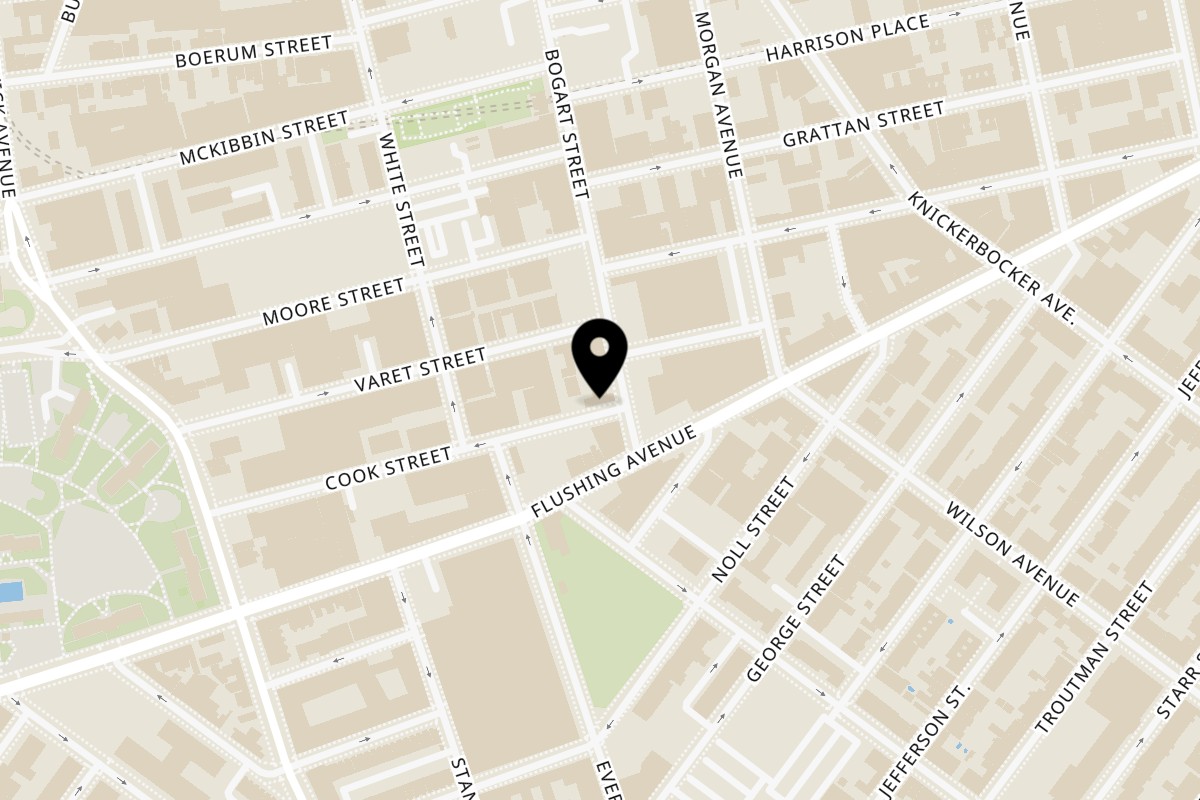 Map showing the location of Krave It Pizza & Sandwich Joint Brooklyn on 11 Bogart Street in Brooklyn